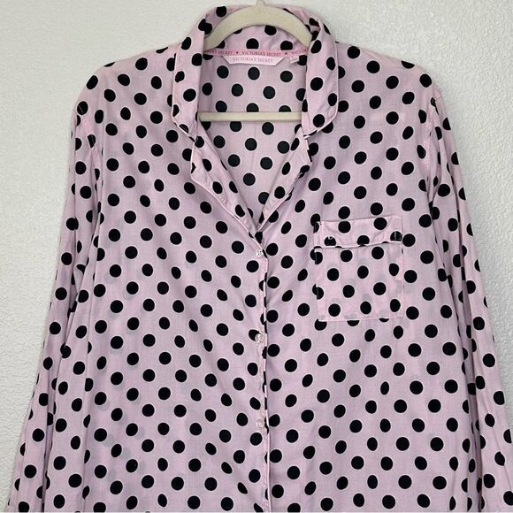 Victoria’s Secret Pink Black Polka Dot Button Down Pajama Top - Picture 4 of 12